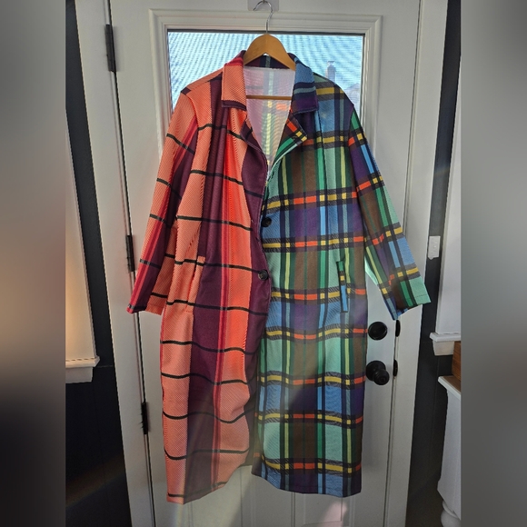 The Unbranded Brand Jackets & Blazers - Long Patchwork plaid coat Colorful 2X Women's Green Blue Orange Purple Yellow